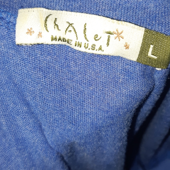 Vintage "Chalet" Blue Cold Shoulder 2 PC Short Sleeve Women's Top/Dress & Pant - Picture 2 of 8